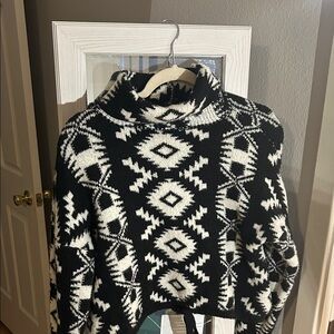 No Boundaries Black and White Geometric Turtleneck Sweater